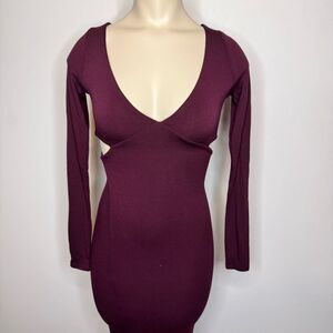Naked Wardrobe Women's Size XS The Oh So Slit Dress Dark Plum Long Sleeve NWOT